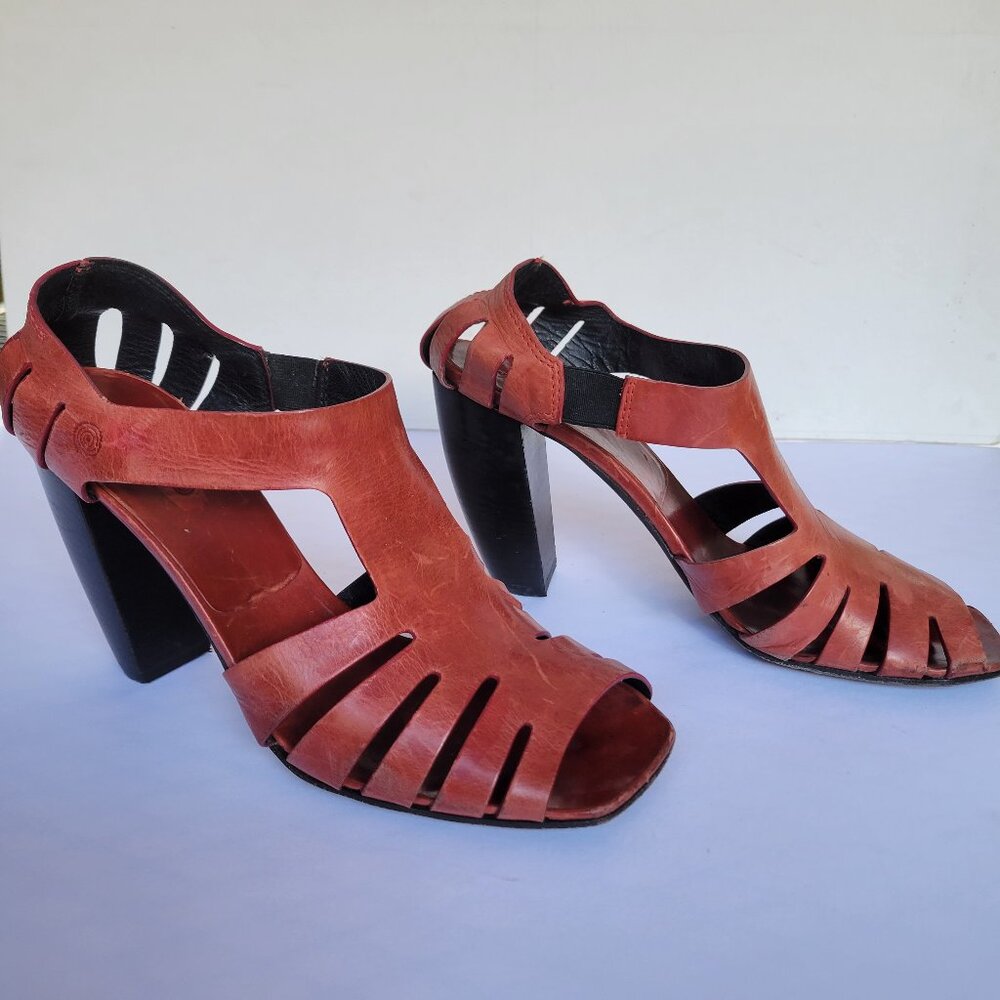 Used Marsell Red Leather Strappy Heels Open Toe Sandals Italy Sz 38.5/8.5 $1000